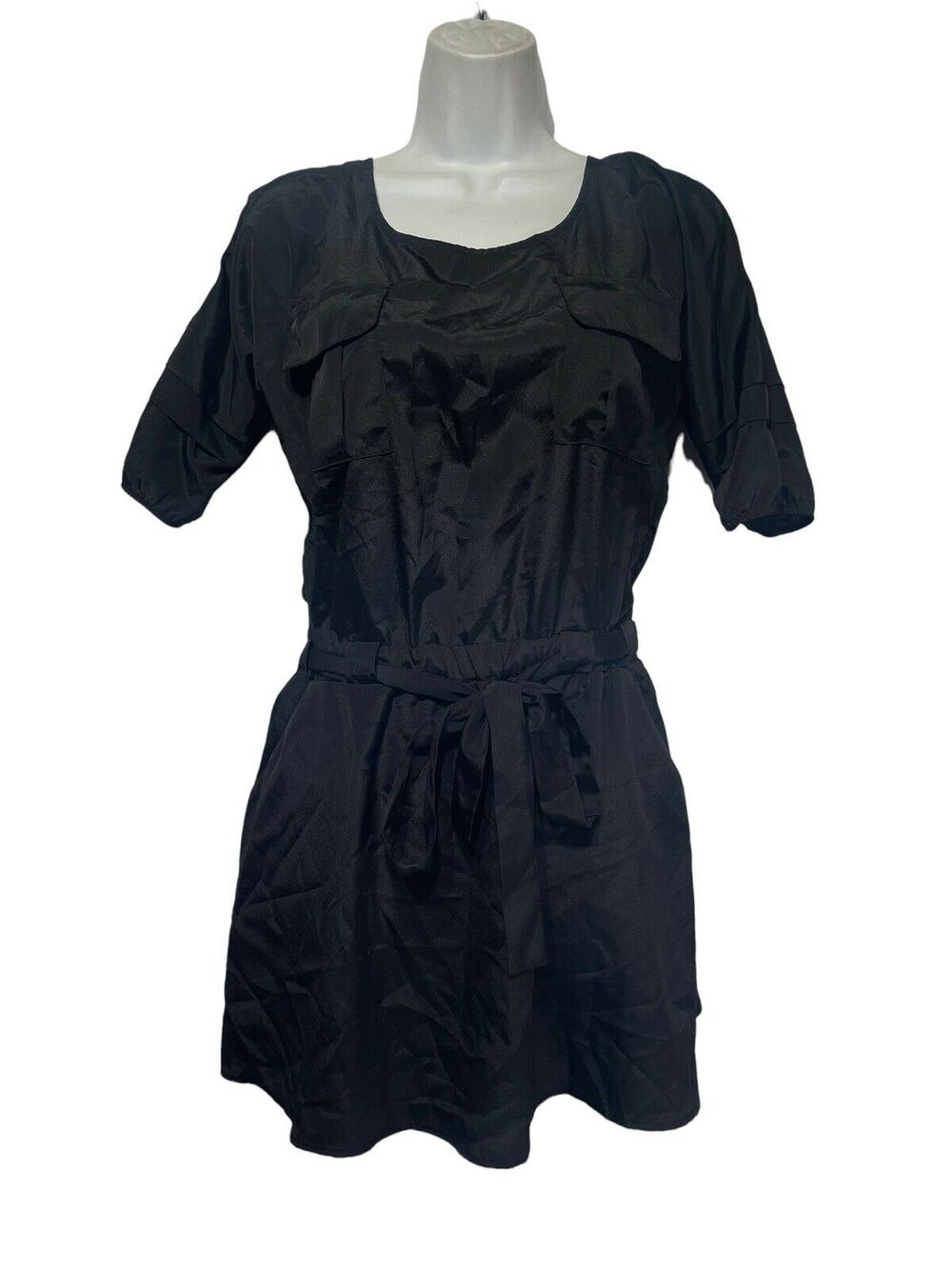 line & lotte black short sleeve ruffle Waist Tie Pockets dress Size S